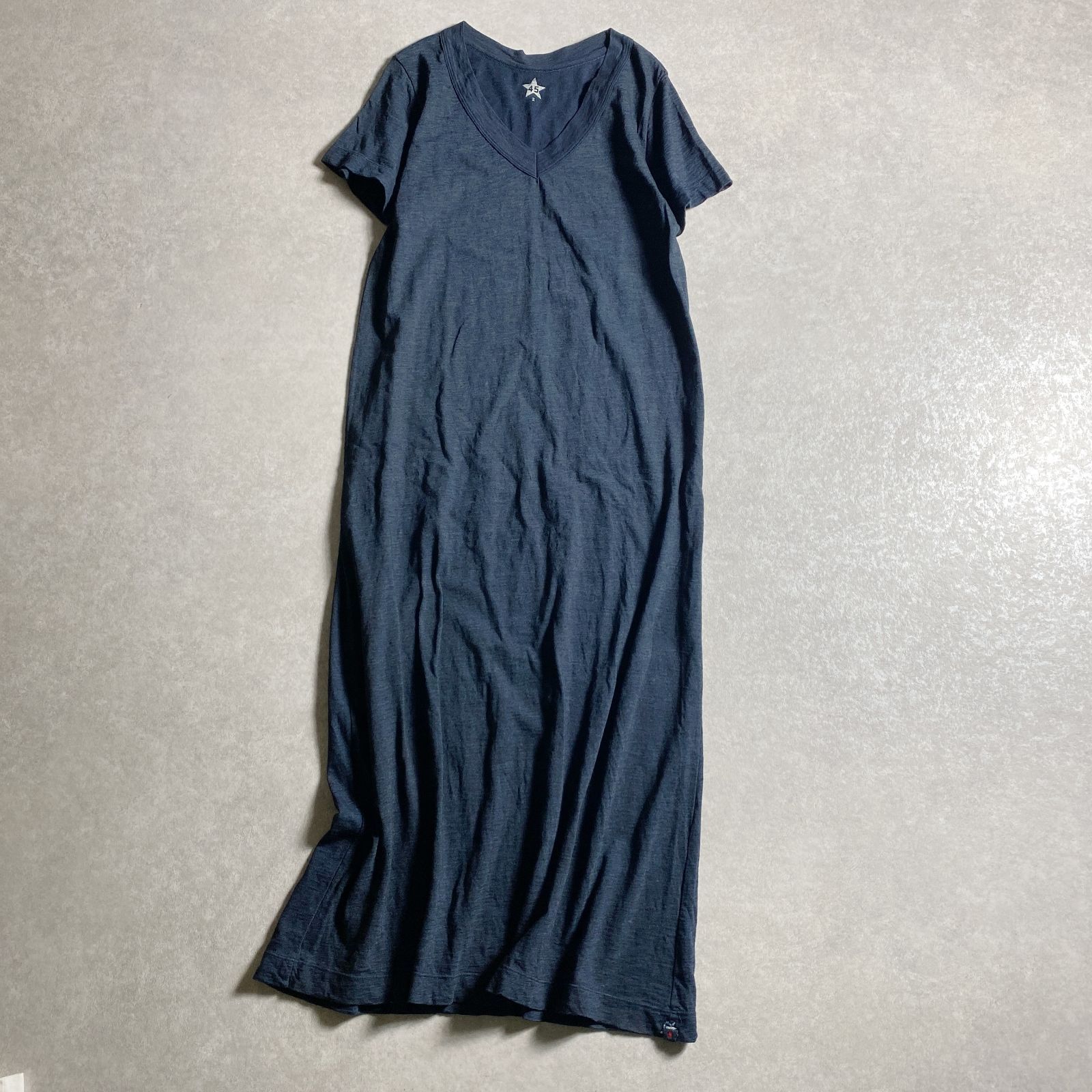 45R ワンピース ネイビー ☆45R/R刺繍入り/藍色ネイビー コットン100% ロング カットソー