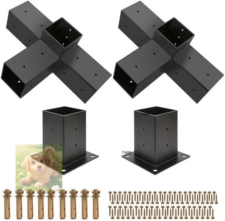 パーゴラキット ブラケット付き 3ウェイ直角コーナーブラケット 木工DIYポストベースキット 屋外パーゴラハードウェア 4x4木材用 4点