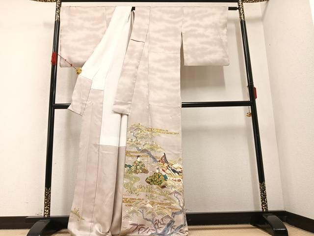 平和屋着物●豪華色留袖 友禅 作家物 刺繍 源氏物語 松竹梅 金彩 正絹 AABC2532ph