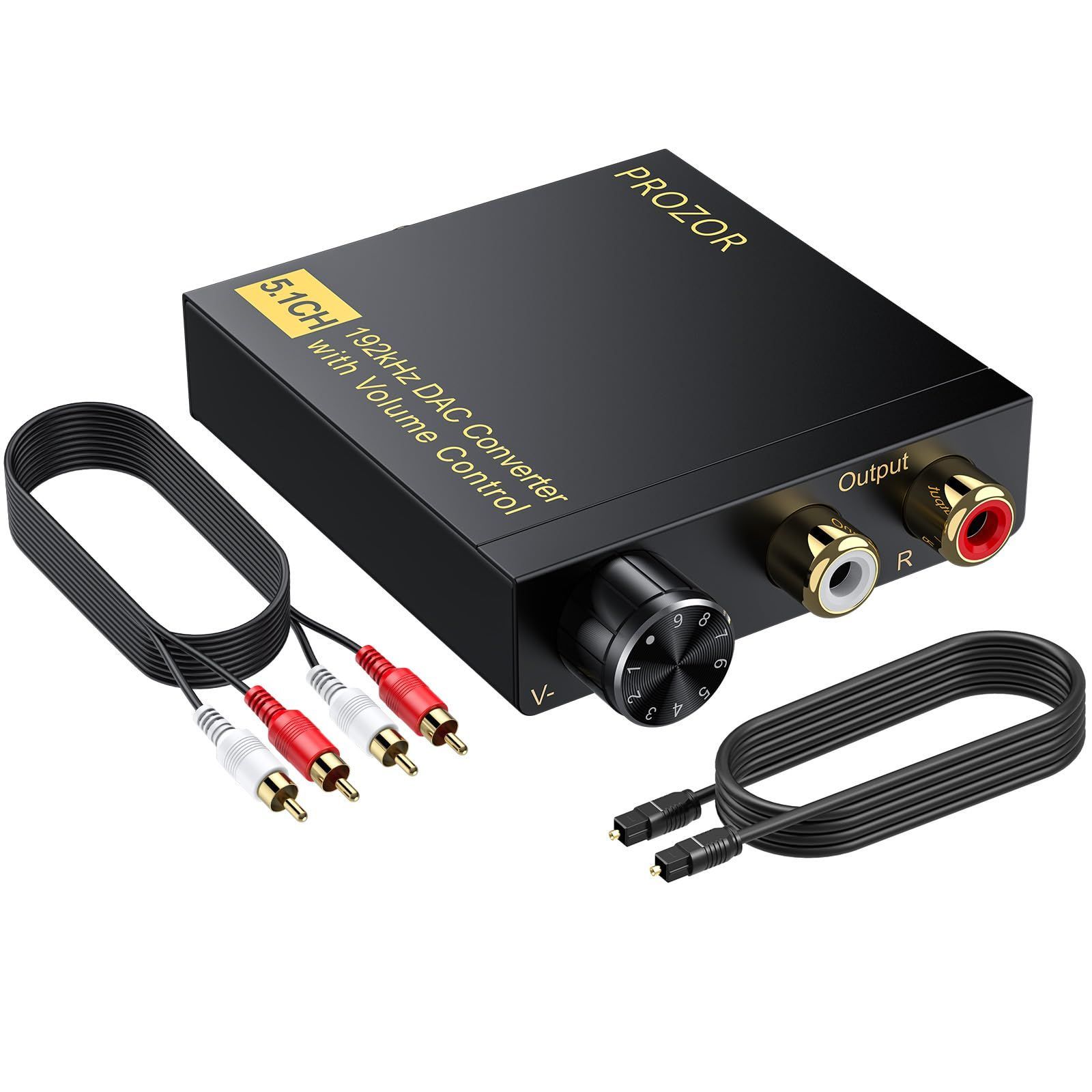 コンバーター 音量調整可能 アナログ変換 Dolby DTS/Dolby to AC3 /5.1CH デジタル /PCM2.0対応 金メッキRCAケーブル 24bit 光ケーブル USBケーブル 192KHz 説明書付属 DAC PROZOR 光デジタル＆同軸