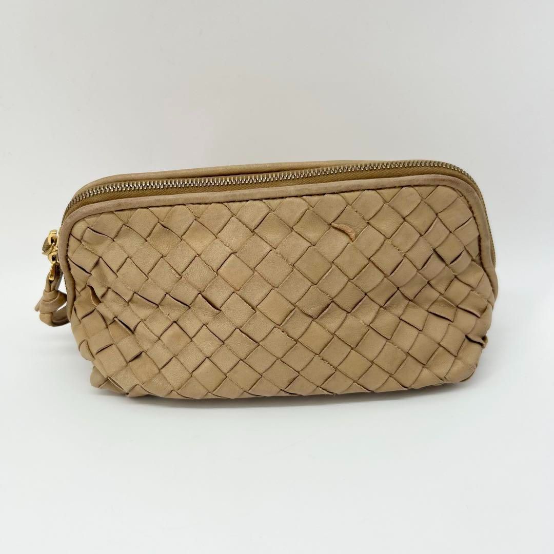 ボッテガヴェネタ イントレチャート 化粧ポーチ 小物入れ レザー ベージュ