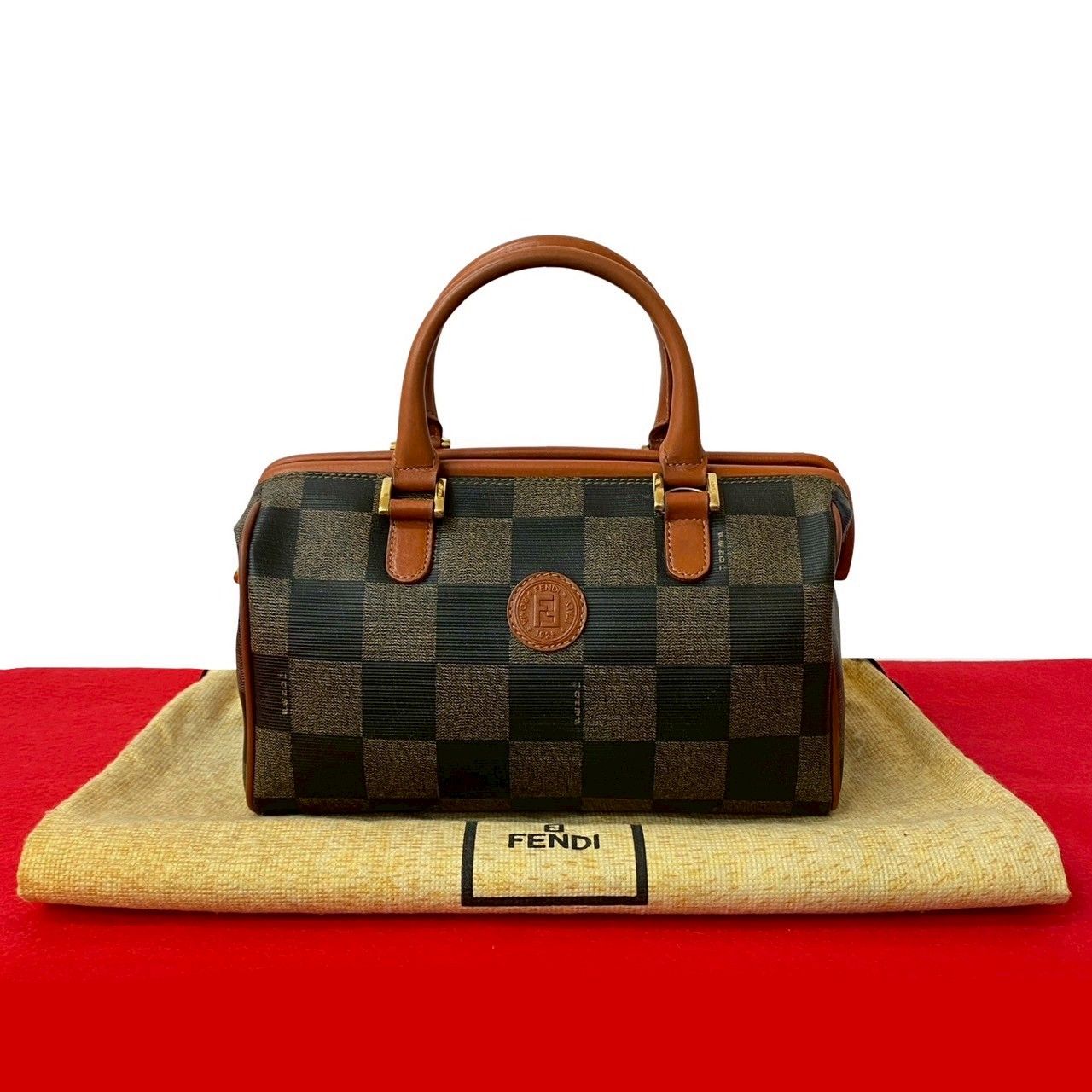 極 美品 希少品 保存袋付き FENDI フェンディ ペカン チェック 柄 