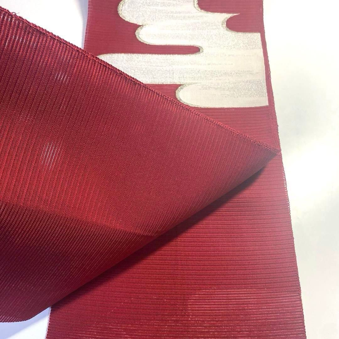 4k1125 名古屋帯 絹 夏帯 夏物 絽綴れ 赤 白 銀色 金色 柄物 - メルカリ