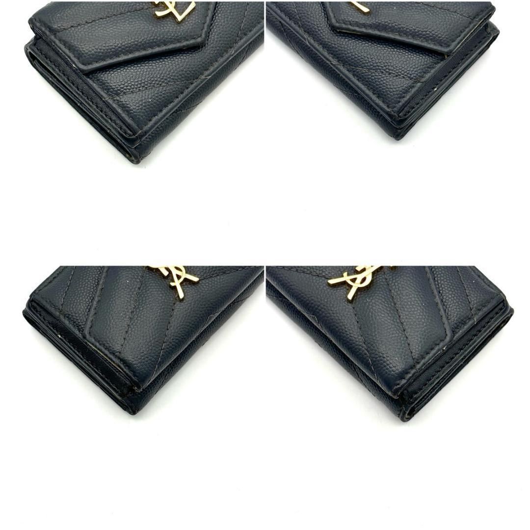 最高級◆SAINT LAURENT 三つ折り財布 キャビアスキン グレー 最高級◇SAINT LAURENT 三つ折り財布 キャビアスキン グレー