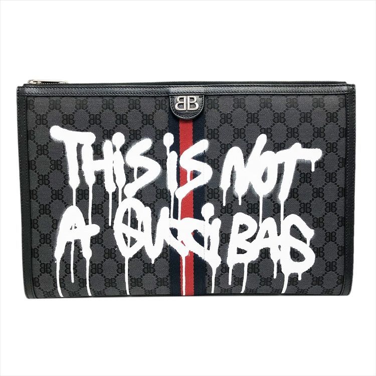 BALENCIAGA ×GUCCI バレンシアガ ×グッチ ザ ハッカー プロジェクト グラフィティ ラップトップ クラッチバッグ セカンドバッグ ブラック メンズ 680381