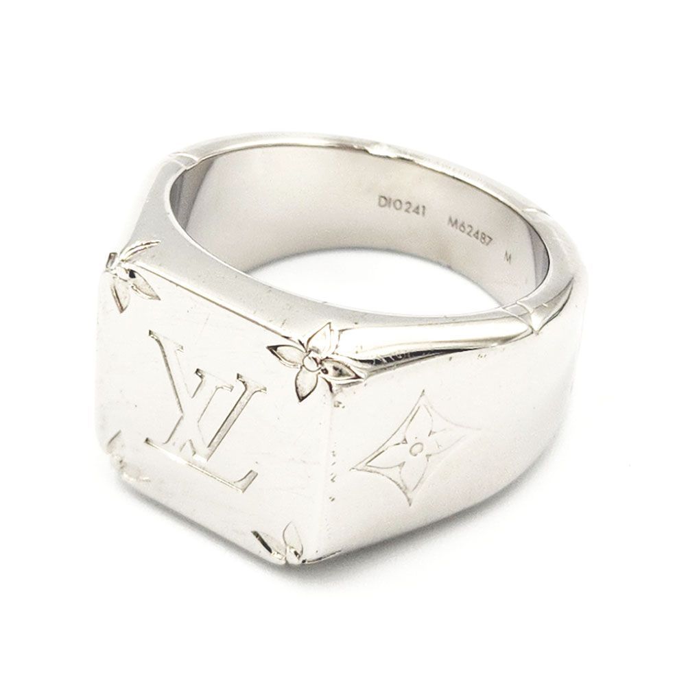 ルイヴィトン LOUISVUITTON シグネットリング モノグラム M62487 シルバー メタル 中古ABランク アクセサリー メンズ 指輪 リング LVシグネチャー