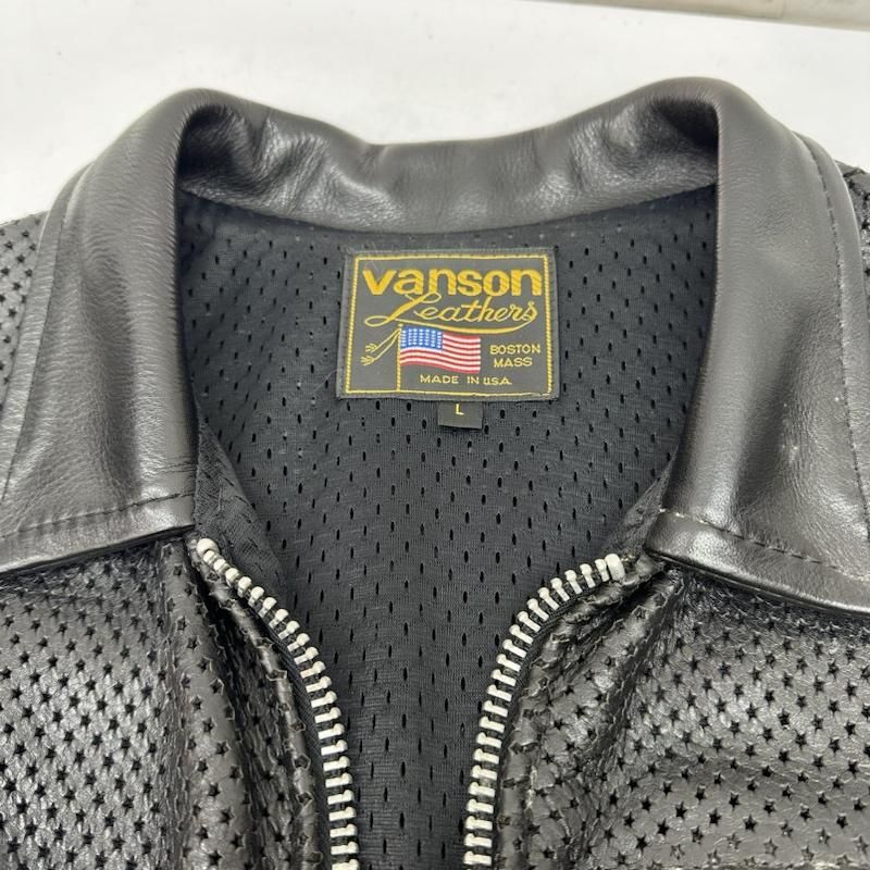 【美品】バンソン パンチングレザー 半袖ジャケット ライダース M ブラック VANSON(バンソン) / 半袖/パンチングレザー/メッシュ/USA製