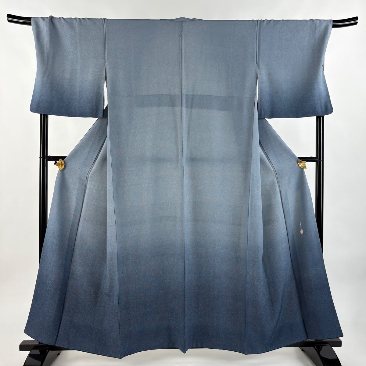 付下げ 身丈157cm 裄丈71cm L 袷 落款 鮫 ぼかし 青灰色 正絹 一つ紋