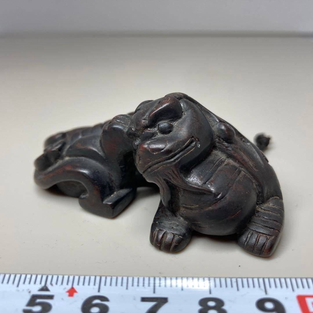 時代 木彫 バク根付 木 35g 本Y6-0306 タエチ