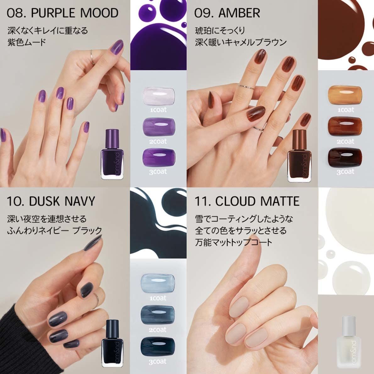 ロムアンド Rom&nd ネイルカラー マニキュア 11 色セット 秋ネイルのネイルデザイン】ムードペブルネイル｜rom&ndの口コミ