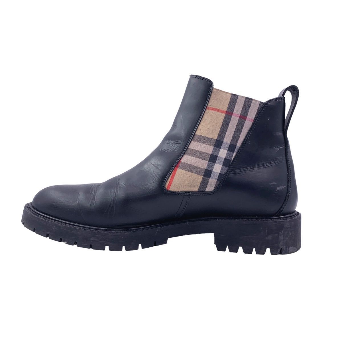 中古】 BURBERRY バーバリー ヴィンテージチェックディテール レザー 
