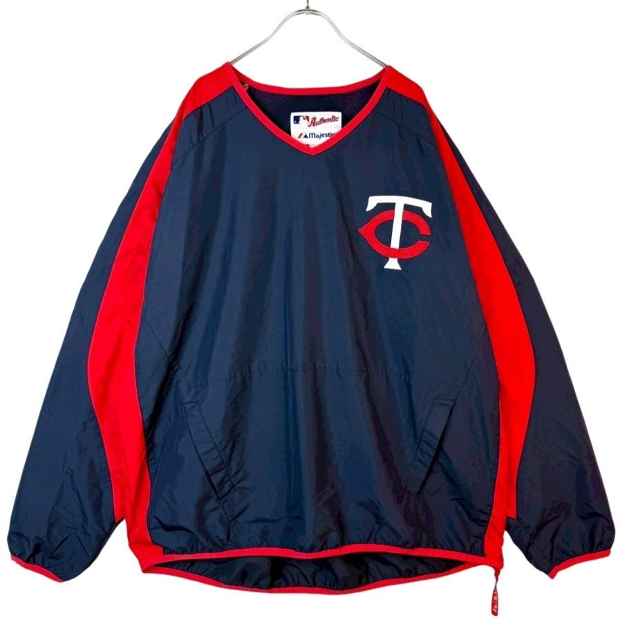 MajesticマジェスティックMLBミネソタ・ツインズTwinsナイロンジャケットVジャンベースボールトレーニングジャケットウィンドブレーカーシャカシャカ野球メジャーリーグbaseballロゴワッペン刺繍ネイビー紺レッド赤ホワイト白vintage50515