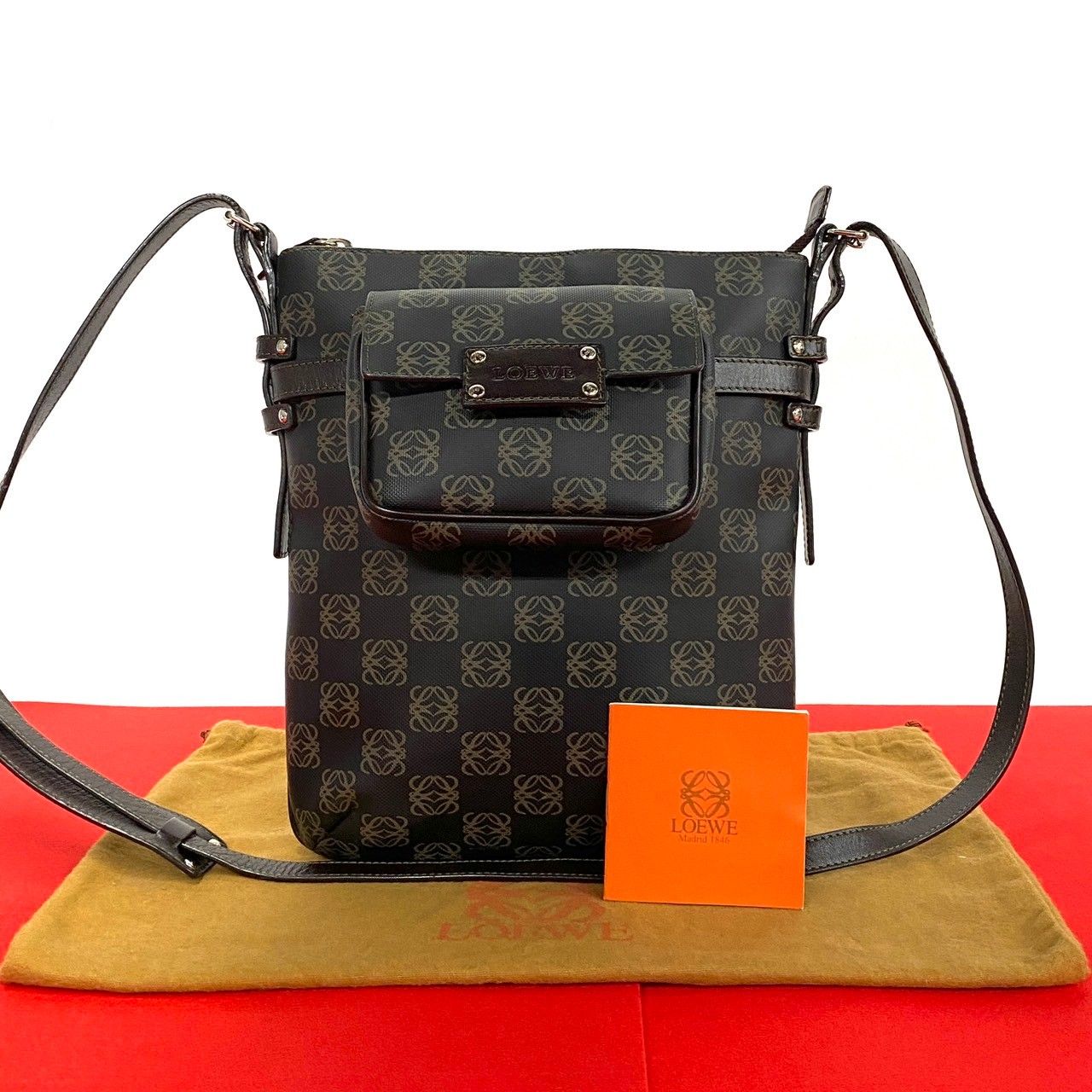 極 美品 希少品 LOEWE ロエベ アナグラム ロゴ 柄 レザー 本革 ワン 