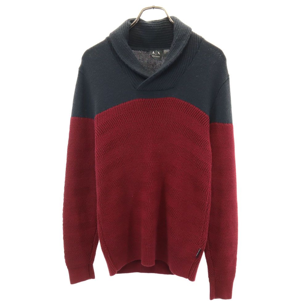 アルマーニエクスチェンジ 長袖 ショールカラー セーター S ワインレッド×ブラック ARMANI EXCHANGE ニット メンズ