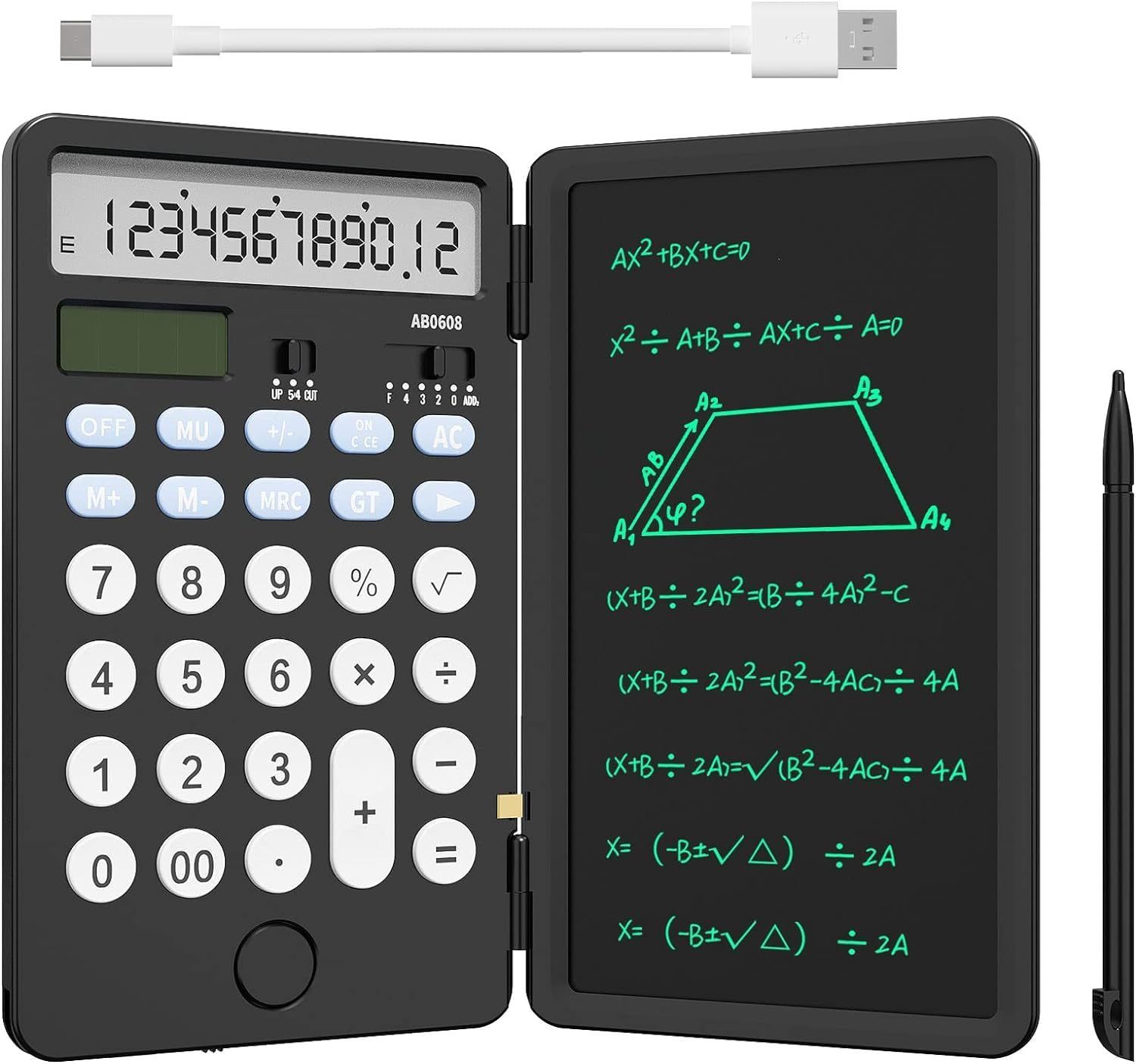 NEWYES 電卓付き電子メモパッド ソーラー/Type C充電可 折りたたみ式 ワンタッチ消去 多機能 計算機 デジタルペーパー 電卓 デジタルメモ  12桁 使いやすい 小型 ６インチ コンパクト デジタル メモ帳 職場 家庭 仕事用 メルカリ