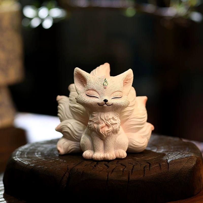 九尾狐 霊狐 招財小狐 仏堂 神像 置物 寝室 机面 茶台 装飾品 工芸品