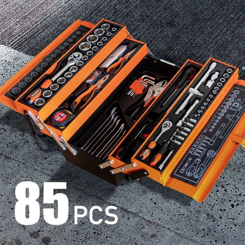 KS アウトレット 工具セット 85点 クロムバナジウム鋼 3段式工具箱 ラチェット DIY 自動車 バイク