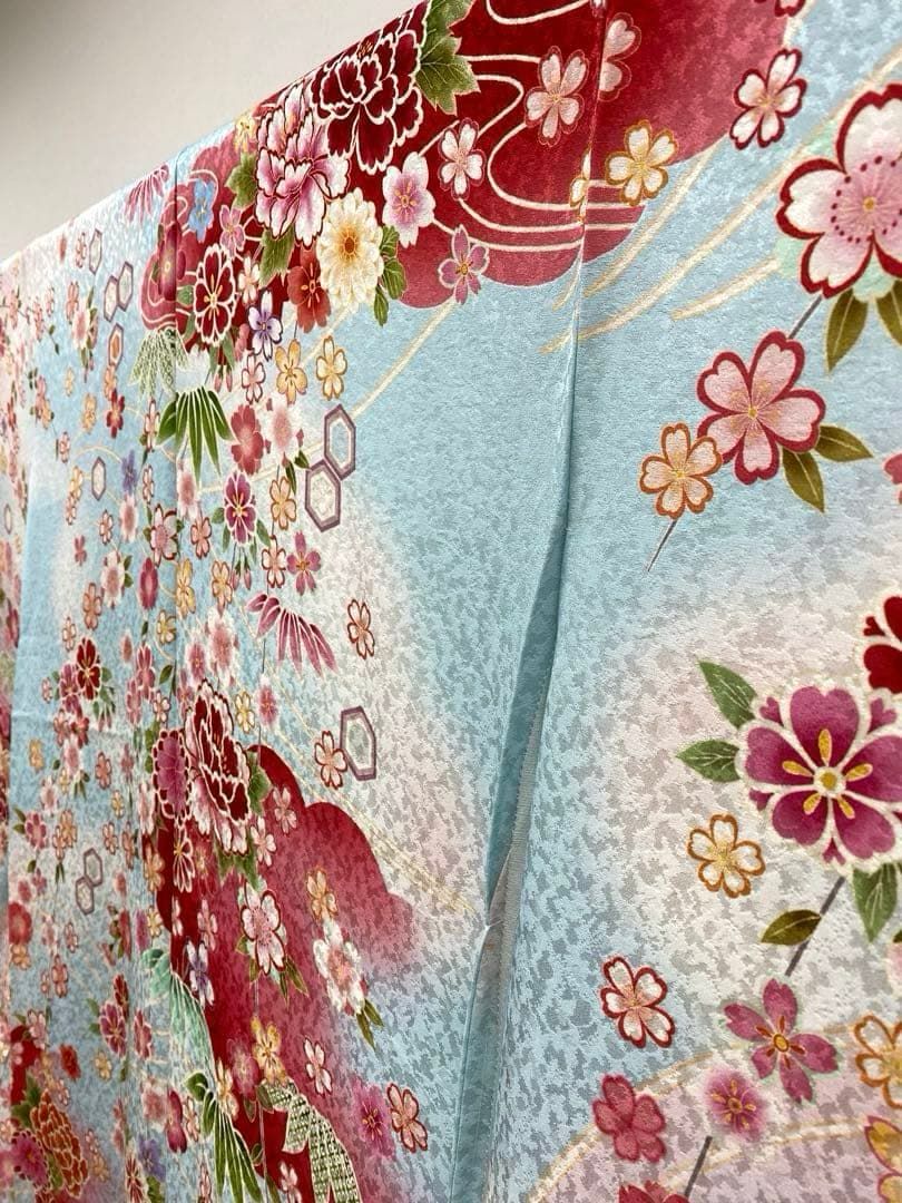 振袖 仮絵羽 舞台衣装 金駒 紋意匠 正絹 未仕立て品 八掛付き MOK743 