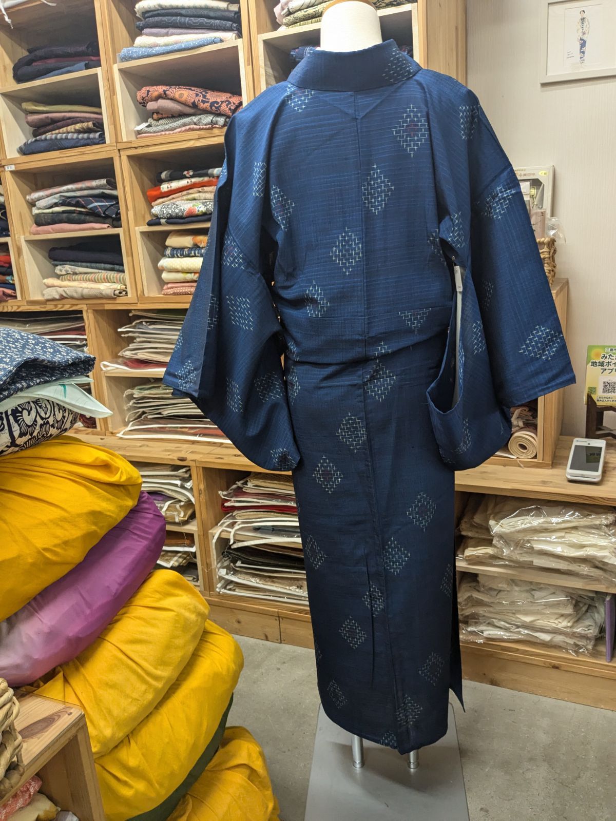 夏着物 絽 正絹 銀糸 観世水 夏の草花 ブルー アンティーク A-2338 夏着物