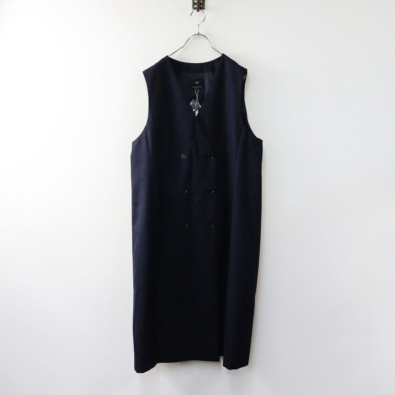 ♥ 大きいサイズ 定価40700円 23区 ニジュウサンク ウーステッドウールツイル ロング ジレ 44 ネイビー┃ 2400014576597