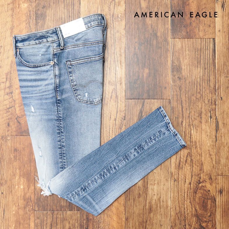 1円/AMERICAN EAGLE/34インチ/デニムパンツ 0117-6484 ストレッチ快適 ダメージ加工 ワイルド スリム 美脚 新品/青/ブルー/ih281/