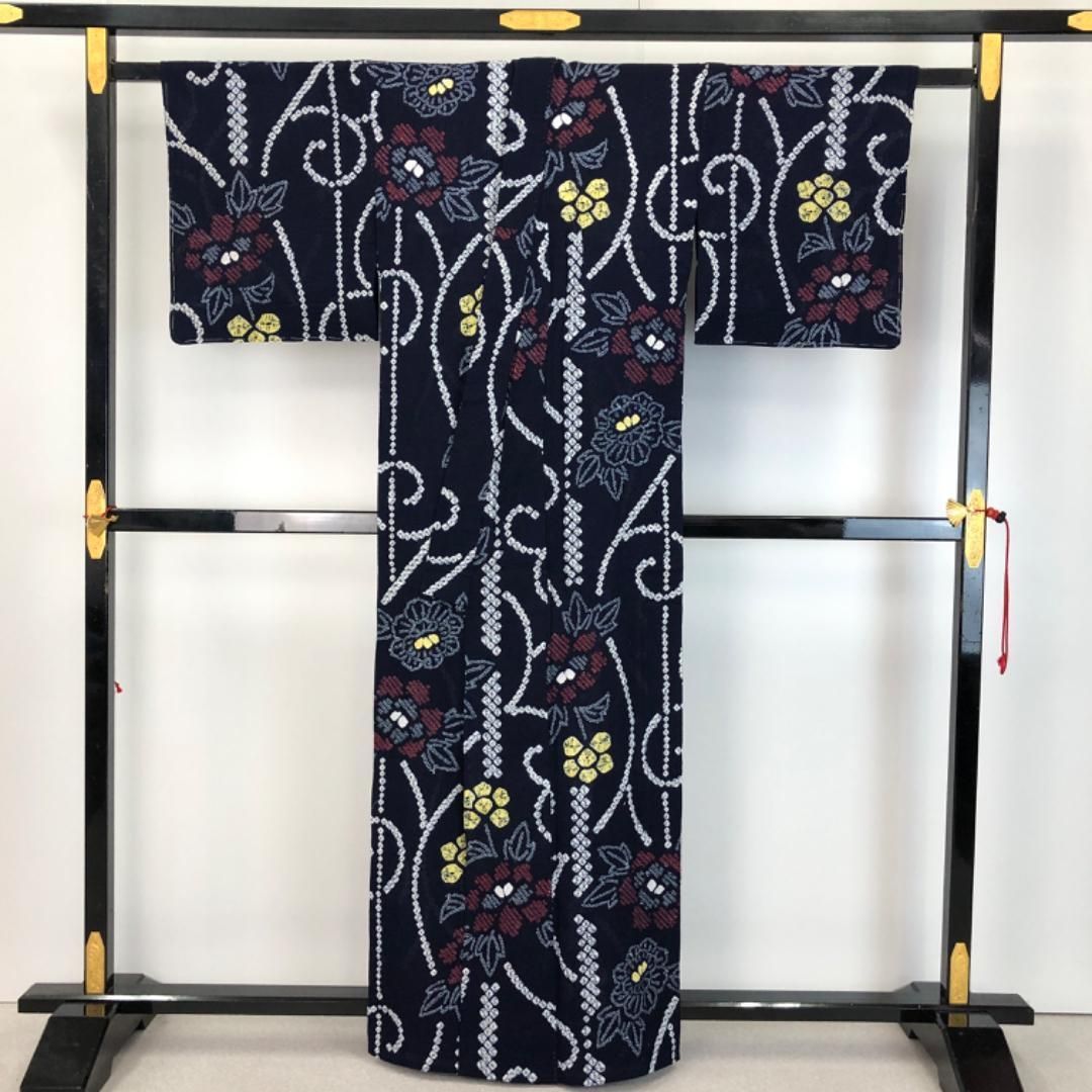 夏着物 浴衣 有松鳴海本絞り 花唐草模様 藍色 しつけ糸 K-4860 - メルカリ 