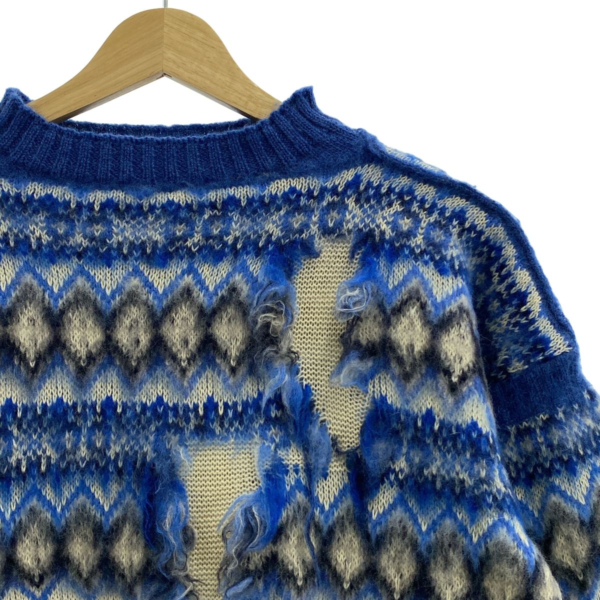 Maison Margiela メゾンマルジェラ 2025SS INTARSIA SWEATER ダメージ加工 ニット M ブルー ホワイト ブラック レディース