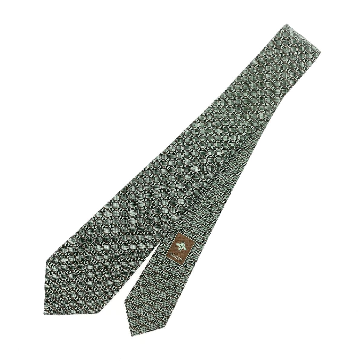 新品同様 GUCCI グッチ ネクタイ セージグリーン ナロー GG柄
