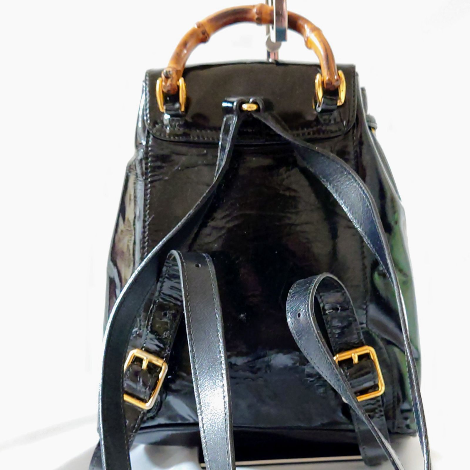 GUCCI グッチ エナメル リュック バンブー リュックサック ブラック 黒 