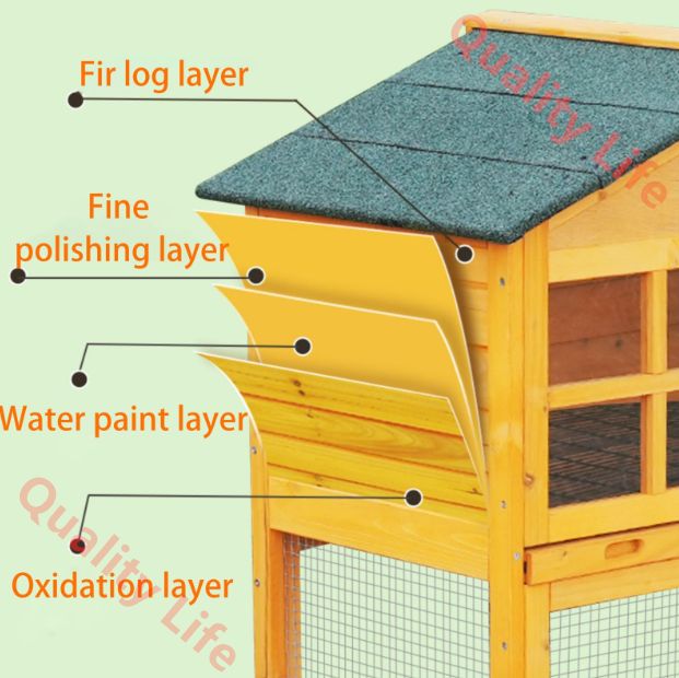傾斜ランとトレイ付きの2階建てウサギケージ 鶏やモルモットのペット用の大型木製ウサギ小屋