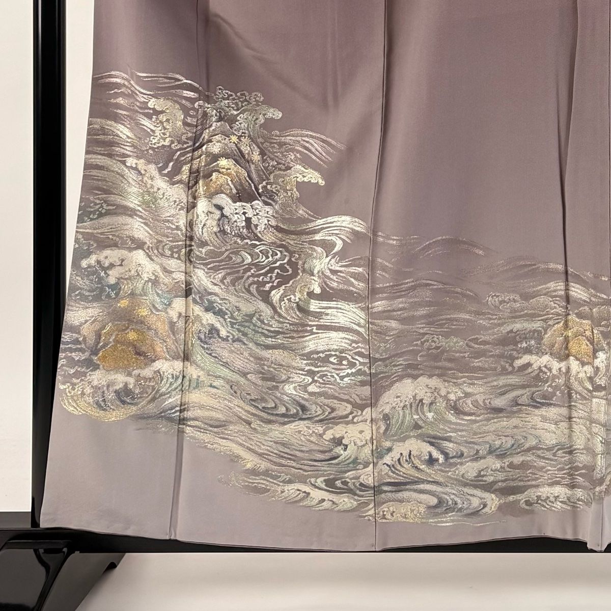 訪問着 身丈159cm 裄丈65cm M 袷 和田光正 落款 波頭 岩 金銀彩 ぼかし 灰紫 正絹 秀品 一つ紋