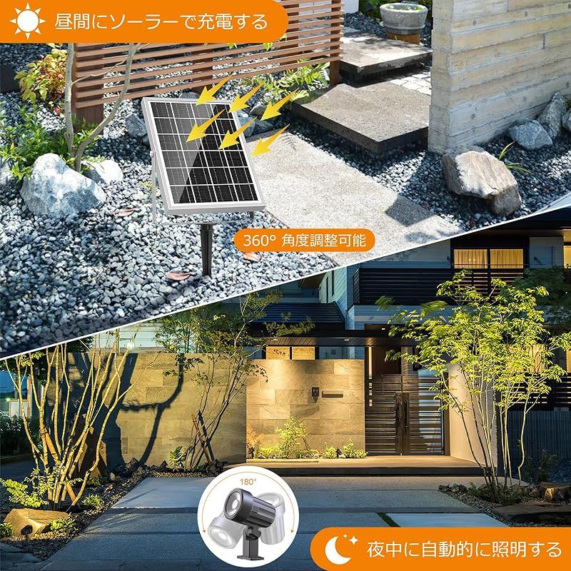 MEIKEE 6灯ソーラー ガーデンライト リモコン付き ソーラーライト屋外 スポットライト おしゃれ ソーラー充電 分離式 庭園照明 明暗センサー 自動点灯 消灯 6000mAh大容量 1200LM IP66防水 3色切替 3段階調光 連続点灯12時間可 0