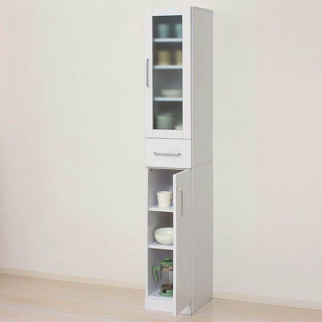 鏡面メラミン仕様スリム食器棚 幅30cm 高さ180cm カップボード（684） 鏡面メラミン仕様スリム食器棚 幅30cm 高さ180cm キッチン収納 カップ