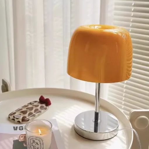 オレンジ色レトロレトロキノコ型ランプ 卓上ランプ テーブルランプ ガラス シェード キノコ おしゃれ ベッドサイドライト テーブルライト デスクライト 寝室 照明 リビング 北欧