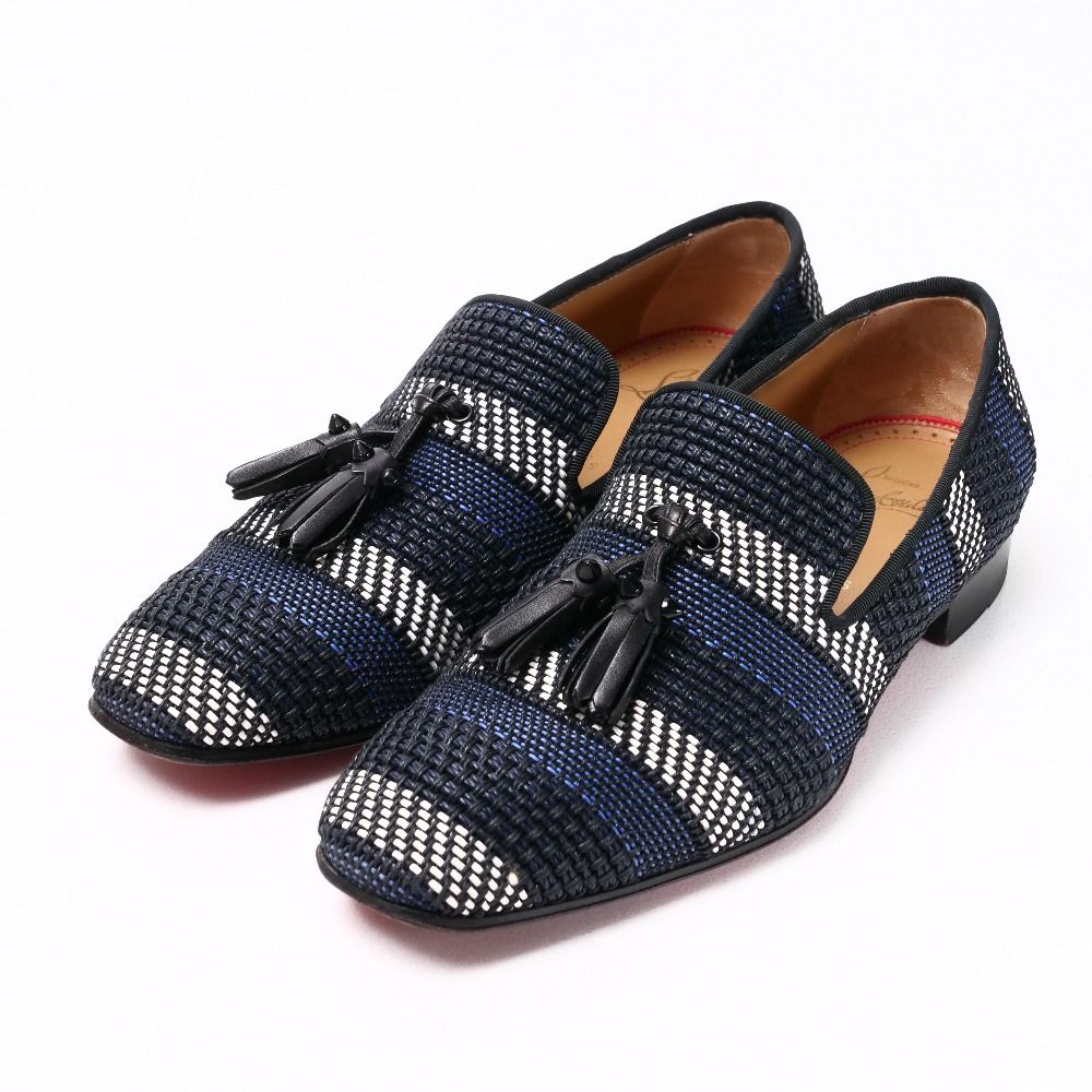 Christian Louboutin クリスチャンルブタン ローファー サイズ39 Dandelion Tassel Flat 靴 タッセル スリッポン ボーダー イタリア製 ブランド古着 20250424|RA4416