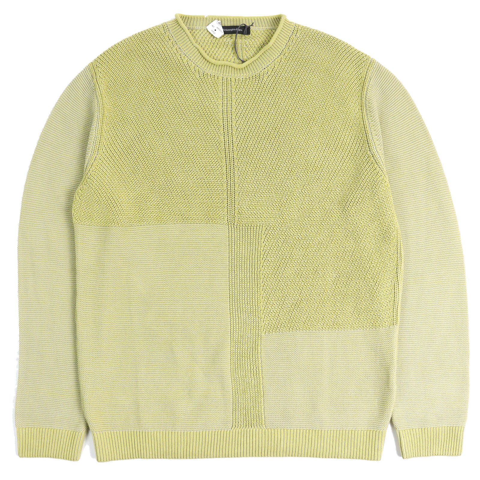 △Ermenegildo Zegna エルメネジルドゼニア UMC75 コットン100％ クルーネック 長袖 ニット セーター イエローグリーン 52 イタリア製 メンズ ◎