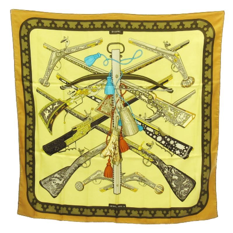 エルメス HERMES DIANE 銃柄 カレ 90 スカーフ イエロー系