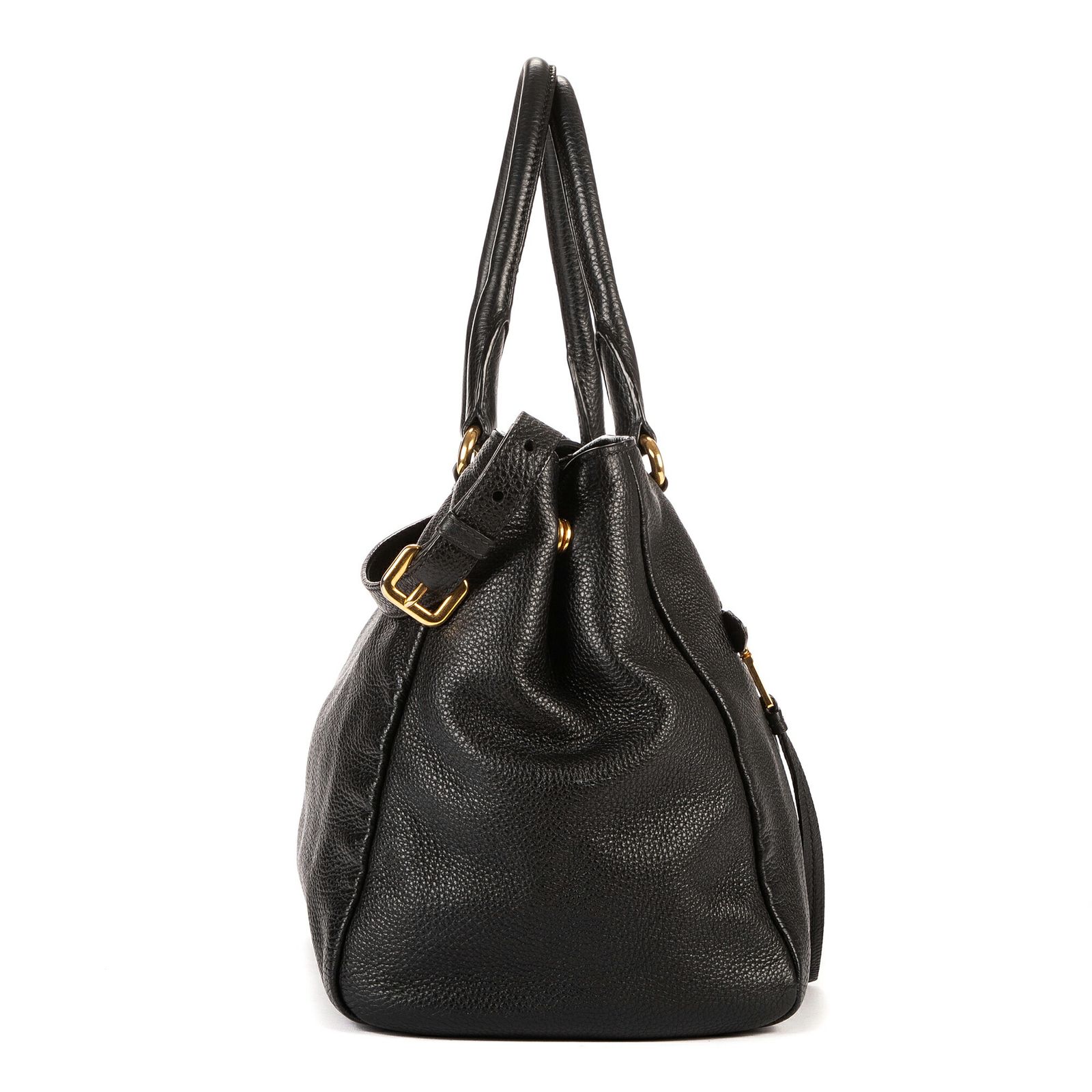 PRADA プラダコンバーチブル中サッチェル黒カーフスキンレザーA