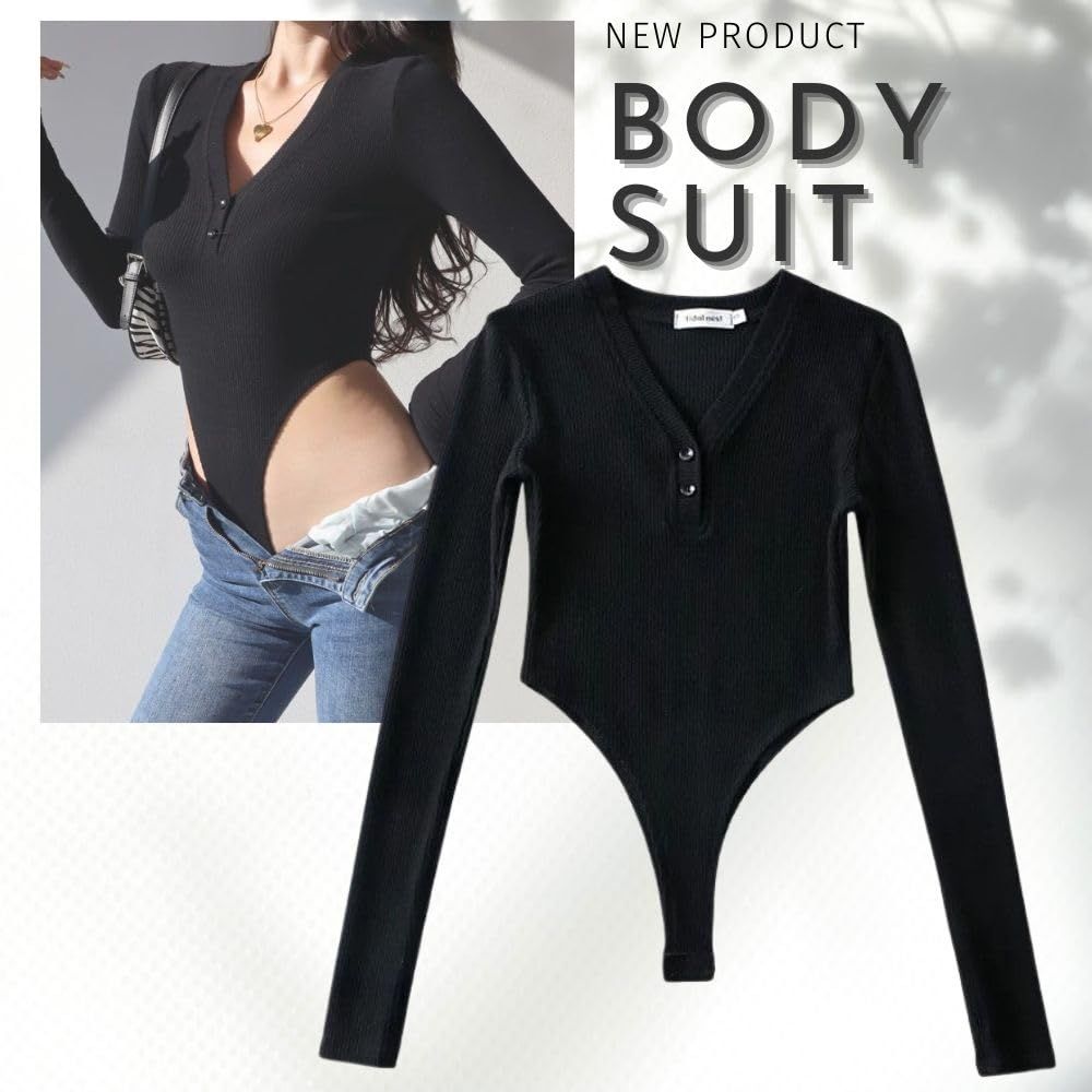 MORASTYLE] 超 ハイレグ レオタード ボディスーツ 長袖 Vネック ダンス
