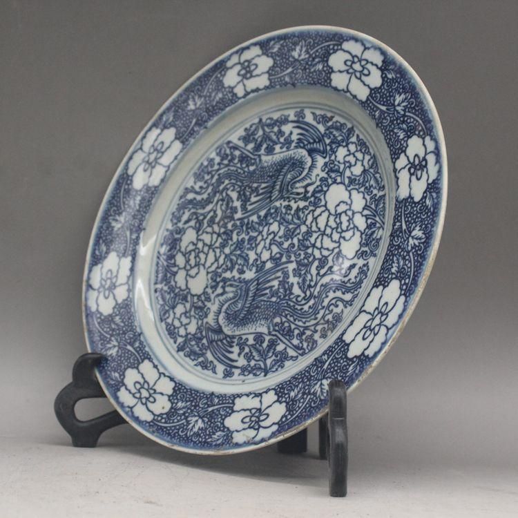 清乾隆青花双鳳紋磁器皿 景徳鎮 陶磁器 装飾品 現代工芸品 美術