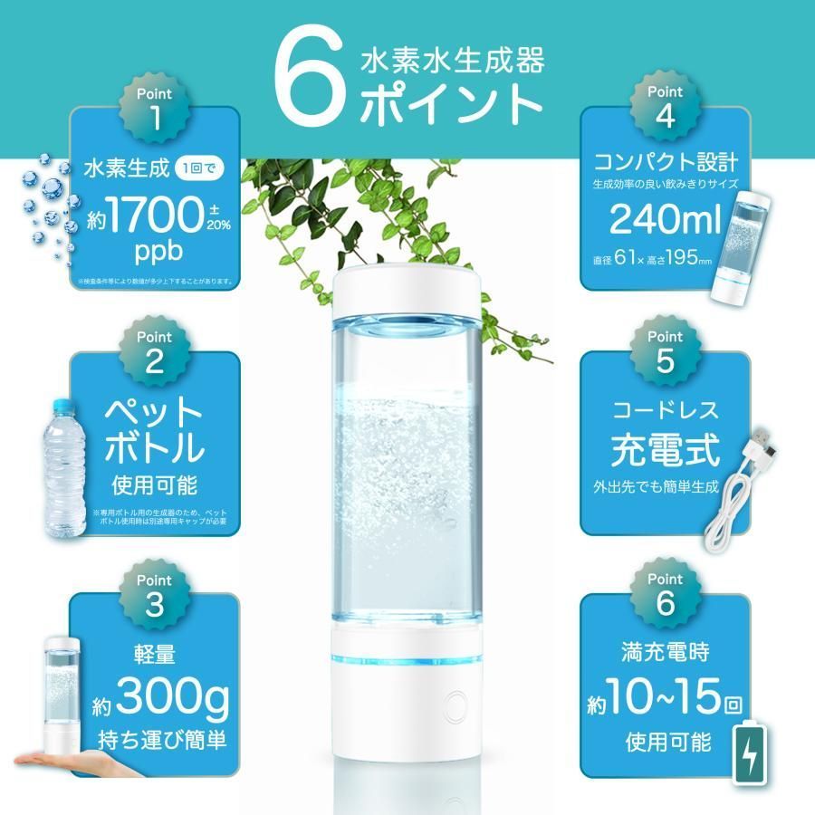 水素水生成器 水素水 生成器 高濃度 高濃度 ポータブル水素水生成器 SY-065N 高濃度水素水 1700ppb ペットボトル ボトル サーバー 充電式 USB 充電 lYaP150