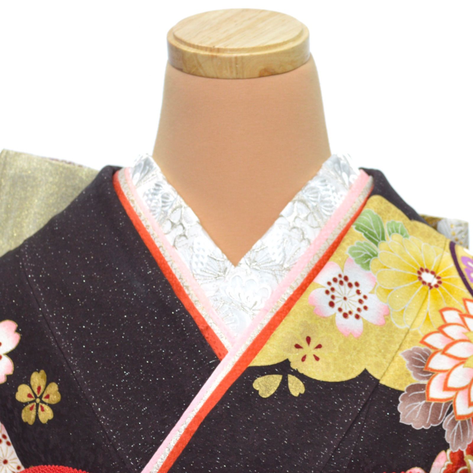 美品》正絹 振袖フルセット S〜Lサイズ 成人式 金駒刺繍 ブラウン 古典