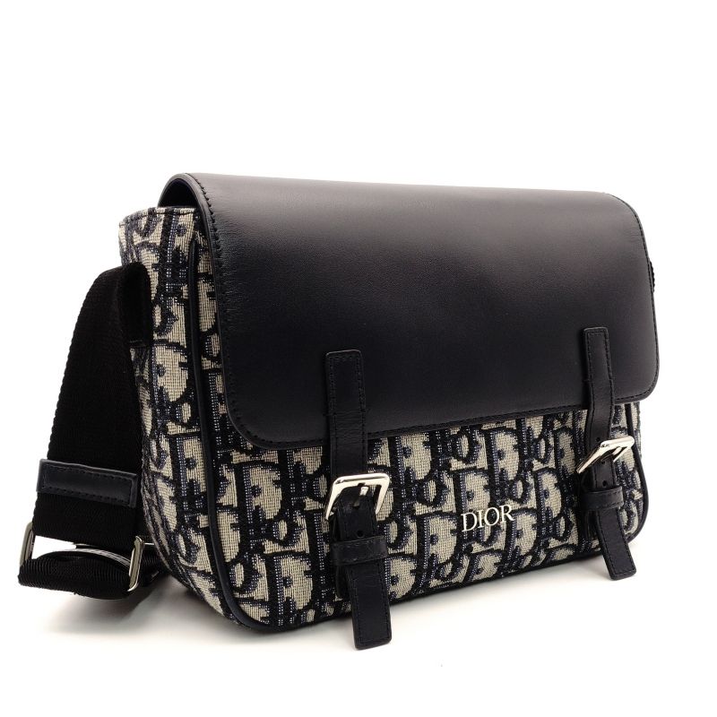ディオール DIOR キッズ メッセンジャー オブリーク ショルダーバッグ ネイビー キャンバス レザー クロスボディ 7-8-662