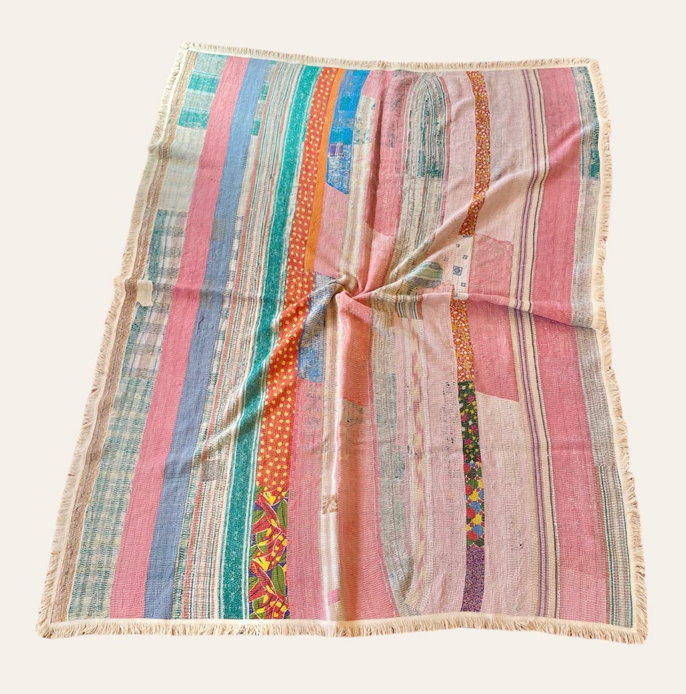 【M】花 パッチワーク ブロックプリント カンタキルト397 カンタキルト フリンジ付きカラフルパッチワークNO.7 - メルカリ