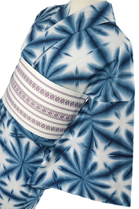 浴衣 板締め絞り Mサイズ 青 水色 手絞り 和柄 綿100％ シック