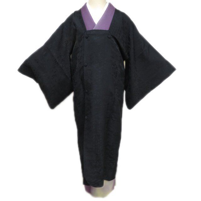 道行コート コート 着物 正絹 地模様 松竹梅模様 七宝 黒色 身丈121cm 裄65.5cm きもの北條 A1287-3