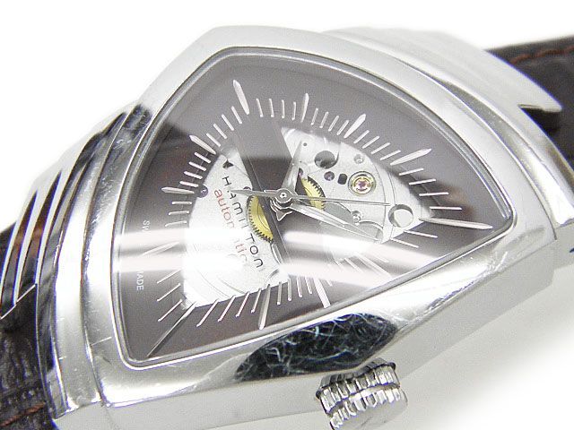 ハミルトン メンズ腕時計 ベンチュラ オート 自動巻 ブラウン 革ベルト スケルトン