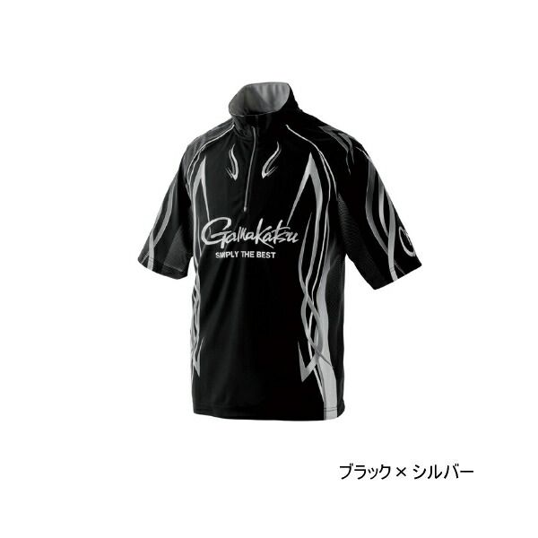 ≪ 25年4月新商品 ≫ がまかつ 2WAY プリントジップシャツ 半袖 GM-3735 ブラック×シルバー Lサイズ