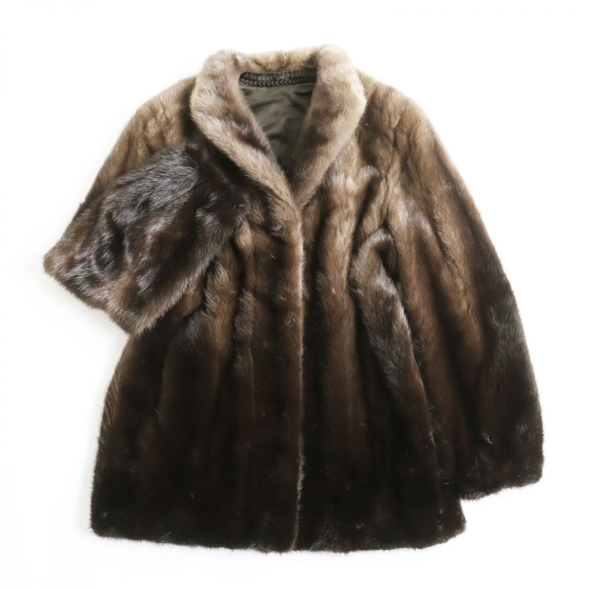 バーゲンで 美品 MINK ミンク 本毛皮ショートコート ジャケット ブラウン 11号 毛質艶やか 柔らか