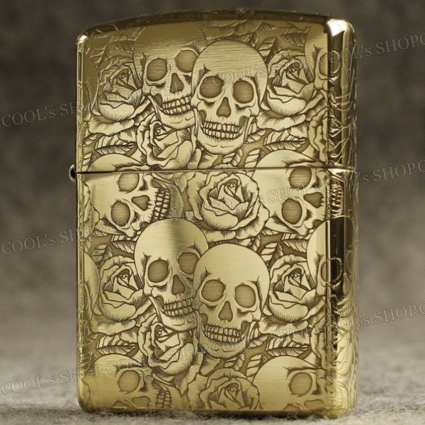 Zippo 未使用新品 シルバー艶消し迷彩 ドクロ柄 ドクロネックレス付 Zippo 未使用新品 シルバー艶消し迷彩 ドクロ柄 ドクロ